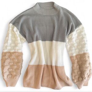 Colorblock Sweater - Gray, Cream, Tan